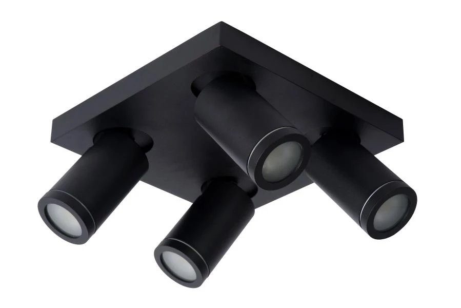 Lucide TAYLOR - Foco de techo Baño - LED Dim to warm - GU10 - 4x5W 2200K/3000K - IP44 - Negro - apagado